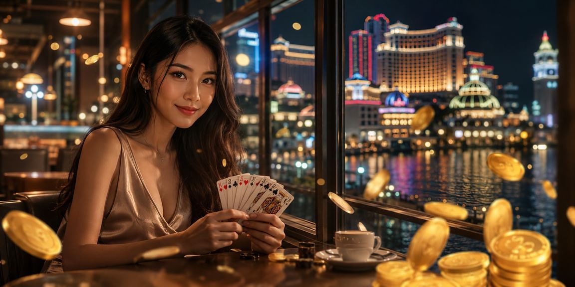 Pemain rummy di Genting Highlands dalam suasana kasino meja mewah malam hari